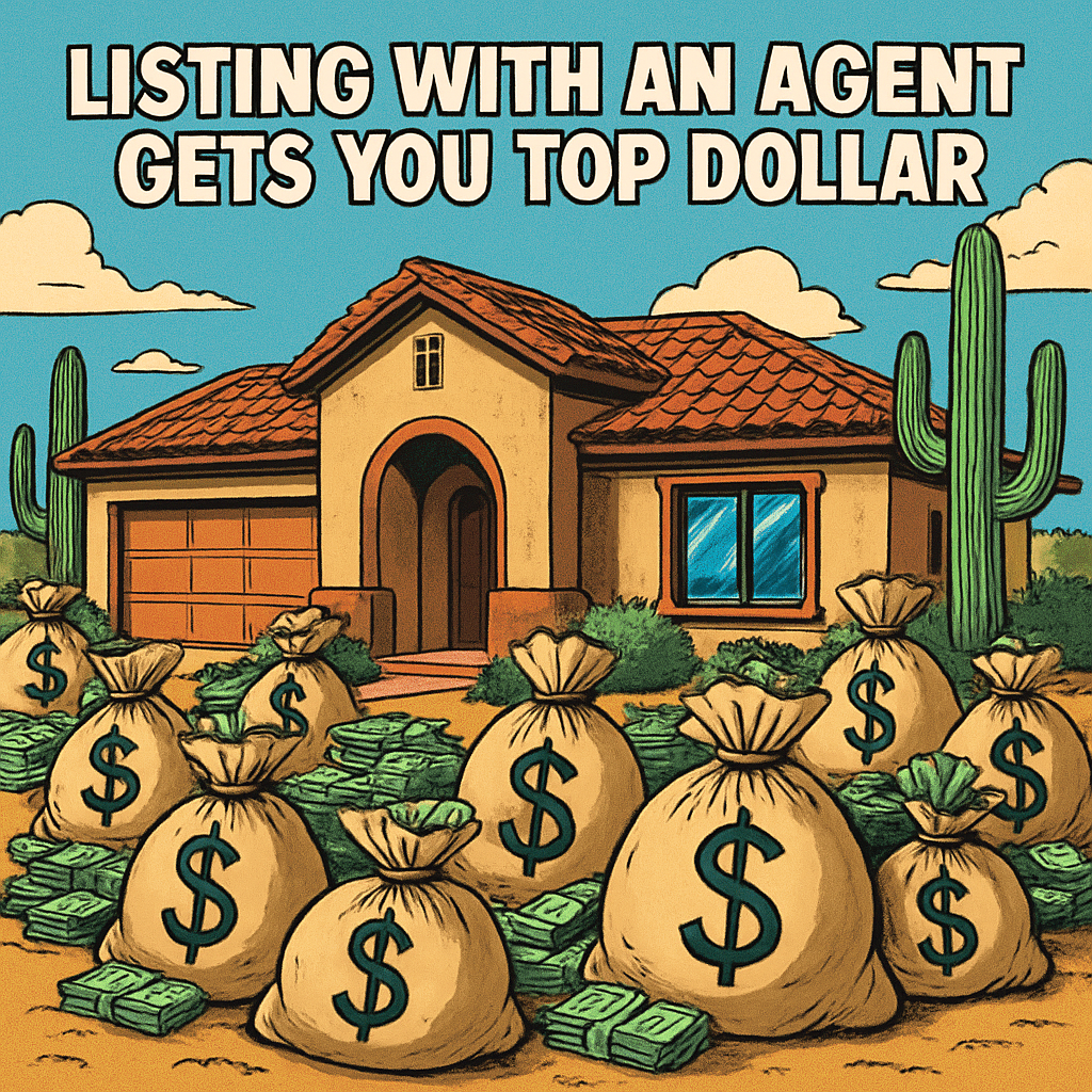 comicbook Create a home in Arizona that is surrounded by bags of money The meaning of this is to highlight that listing with an agent gets you top dol