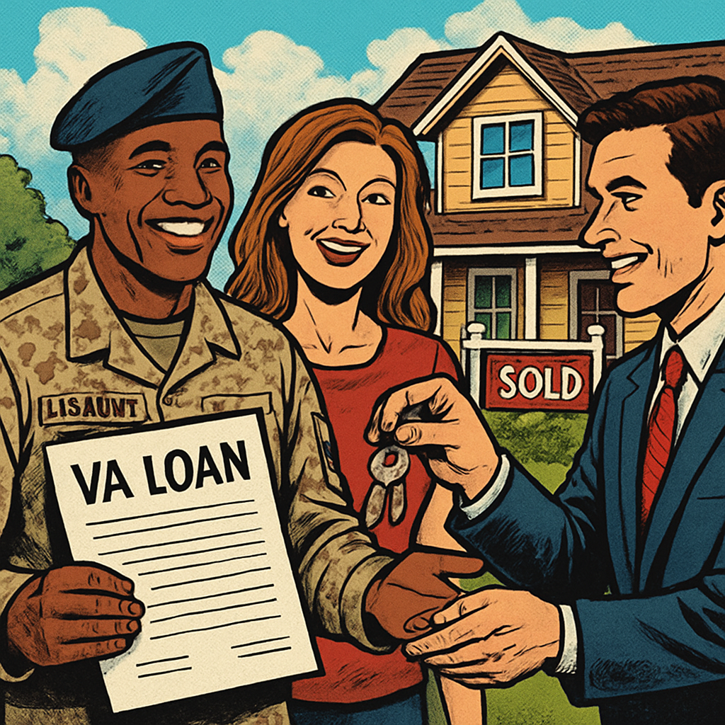 comicbook VA Loan Depict a US Veteran buying a home
